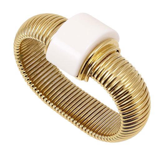Sleek Ivory Resin Ribbed Bracelet Side