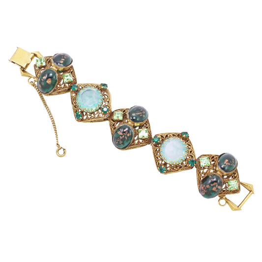 Spectacular Art Glass and Rhinestone Vintage Bracelet Front