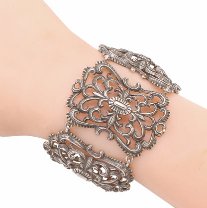 Sterling Silver Wide Scrollwork Bracelet Worn