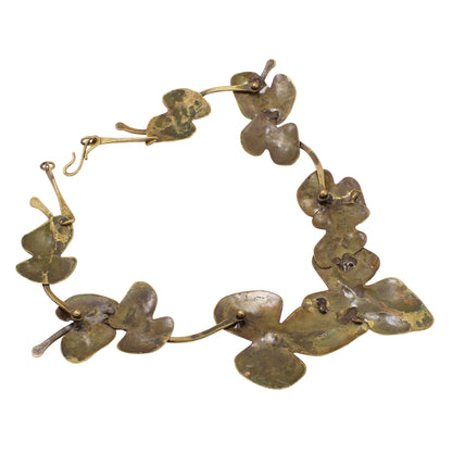 Vintage Verdigris Leaf Motif Brass Necklace Back