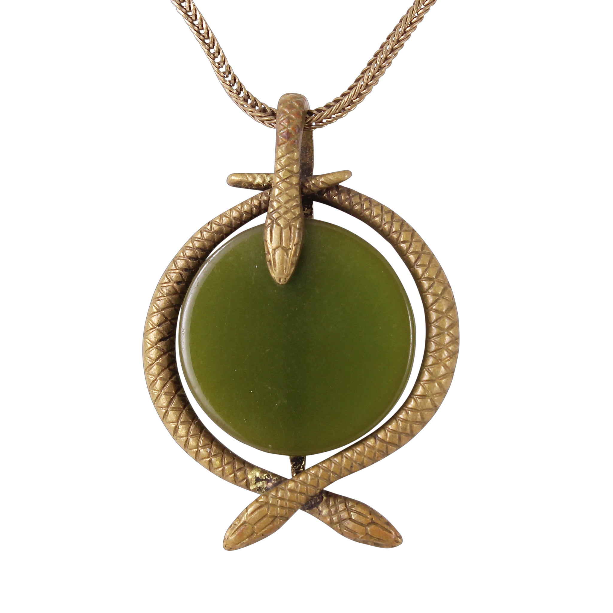 Brass Snake Green Bakelite Necklace