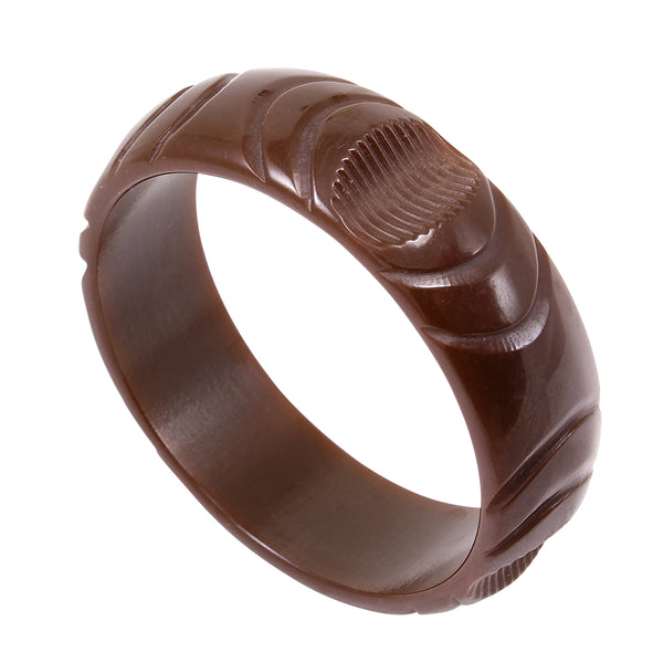 Chocolate Brown Carved Bakelite Bracelet Side