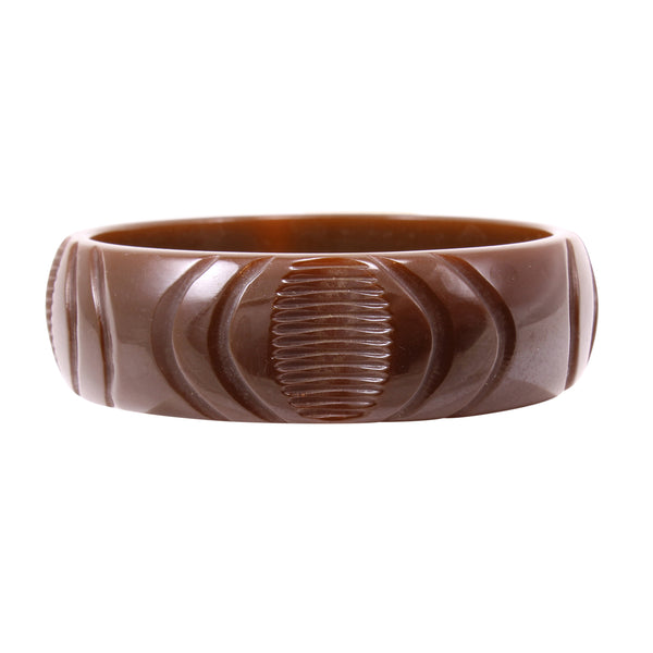 Chocolate Brown Carved Bakelite Bracelet Front