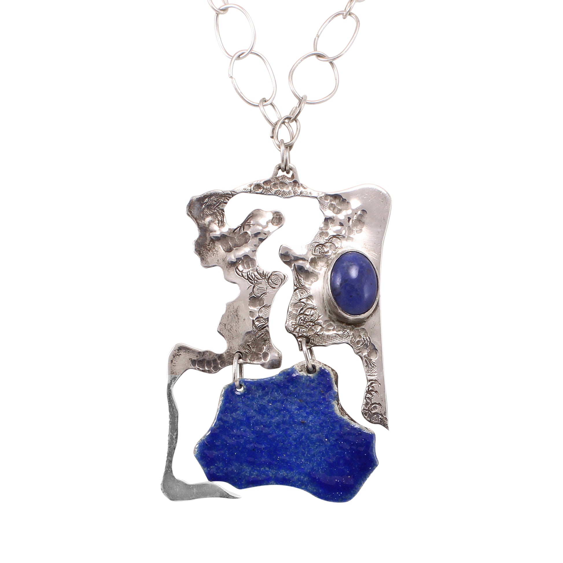 Brutalist Sterling Silver Enamel Artisan Necklace Front