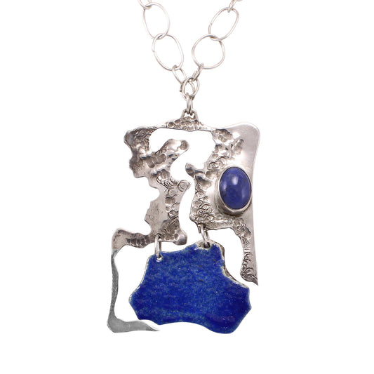 Brutalist Sterling Silver Enamel Artisan Necklace Front