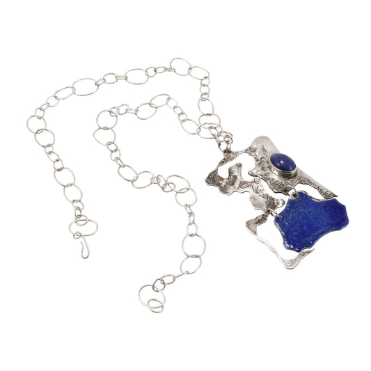 Brutalist Sterling Silver Enamel Artisan Necklace Full