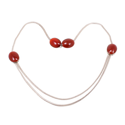 Carnelian Glass Cabochon Slide Sterling Necklace