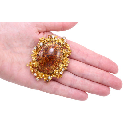 Alice Caviness Cats Eye Glass Large Pin Brooch Held