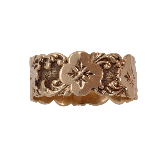 Victorian 10k Yellow Gold Quatrefoil Cigar Band Ring Full