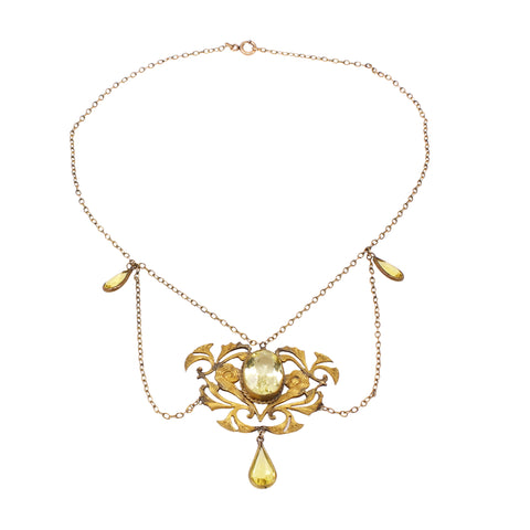 Art Nouveau Glass Citrine Festoon Necklace Front