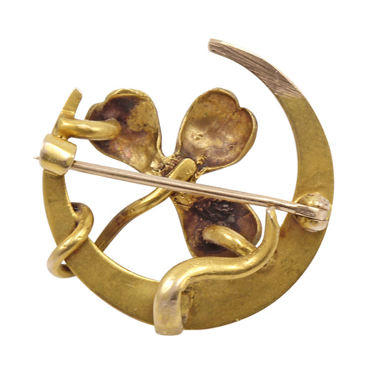 Late Victorian 14k Shamrock and Crescent Pin/Brooch Back