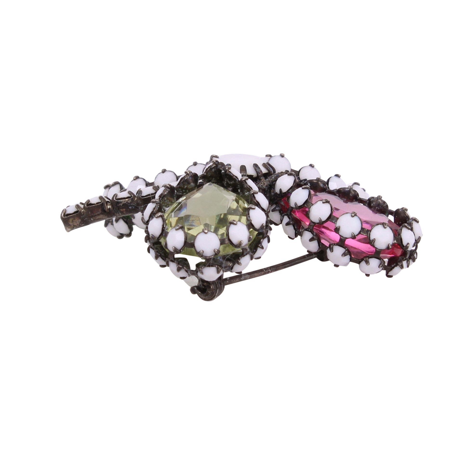 Colorful Rhinestone Four Leaf Clover Shamrock Pin Brooch Side