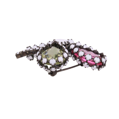 Colorful Rhinestone Four Leaf Clover Shamrock Pin Brooch Side