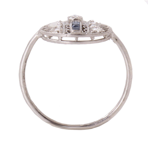 Platinum and 14k Gold Diamond and Blue Sapphire Ring Side