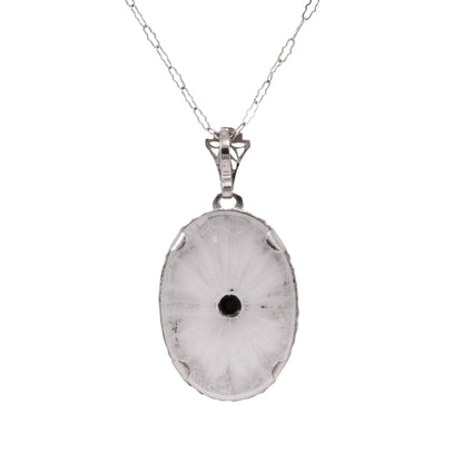 Art Deco 14k White Gold Filigree Diamond Pendant Necklace Back