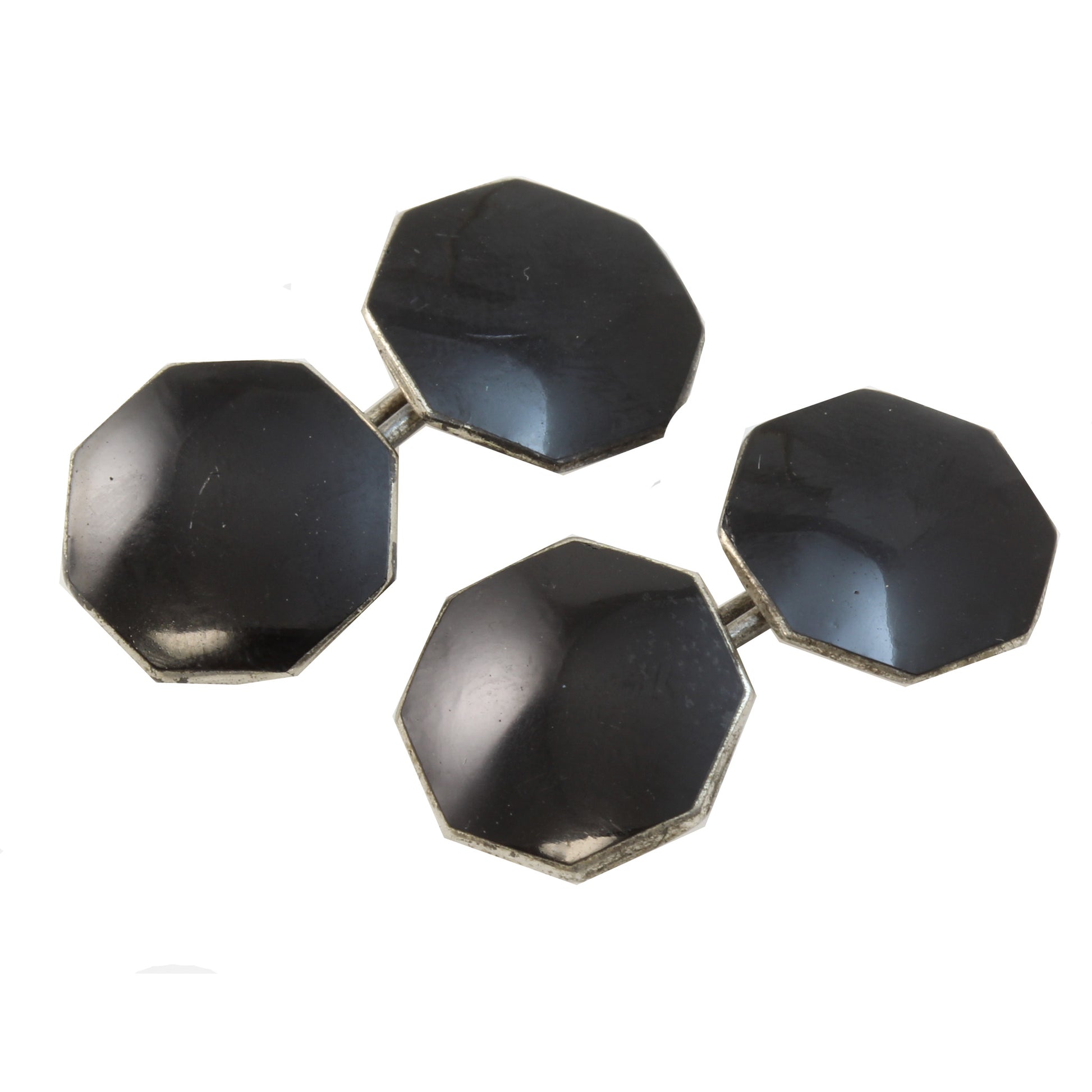 Art Deco Black Enamel Sterling Silver Cufflinks Front