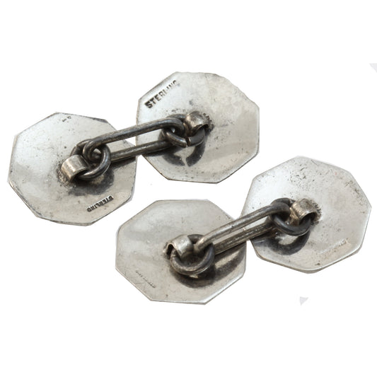 Art Deco Black Enamel Sterling Silver Cufflinks Back
