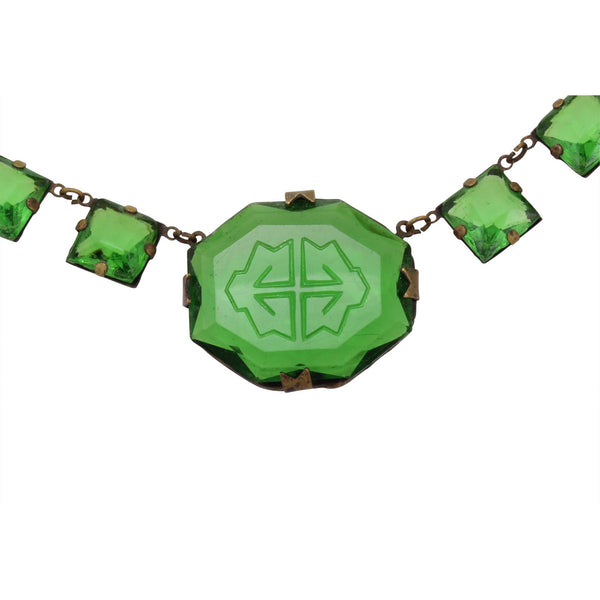 Czechoslovakia Peridot Green Glass Necklace  Close