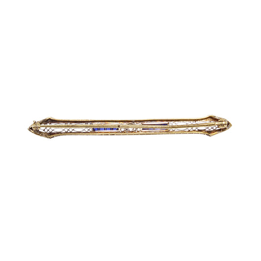 Art Deco 14k Diamond Sapphire Pin Brooch Back
