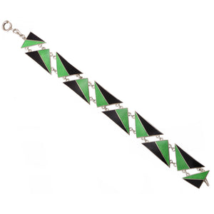 Art Deco Green and Back Enamel Sterling Bracelet Front