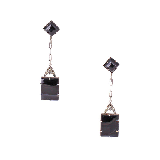 Art Deco Onyx Sterling Earrings