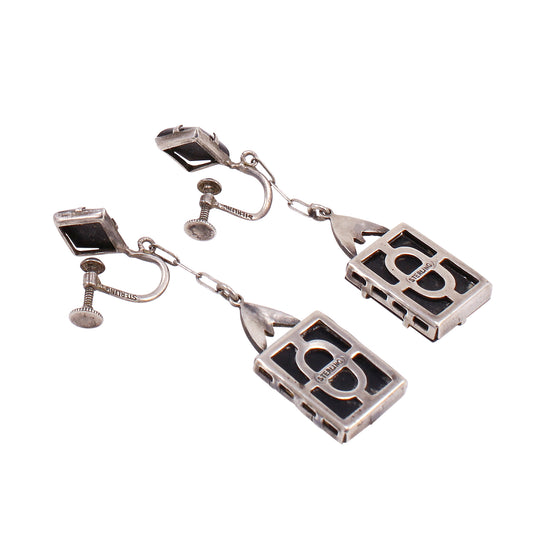 Art Deco Onyx Sterling Earrings Back