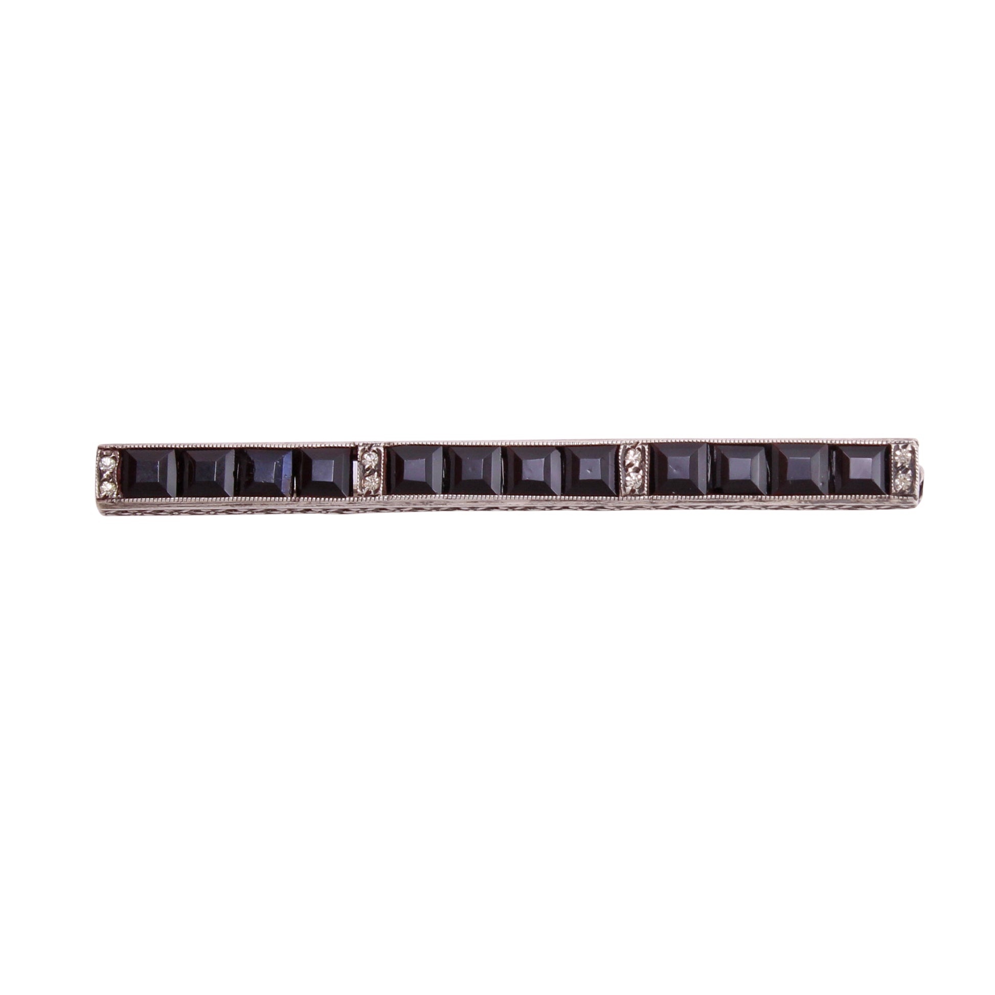 Art Deco Black Rhinestone Sterling Bar Pin Brooch Front