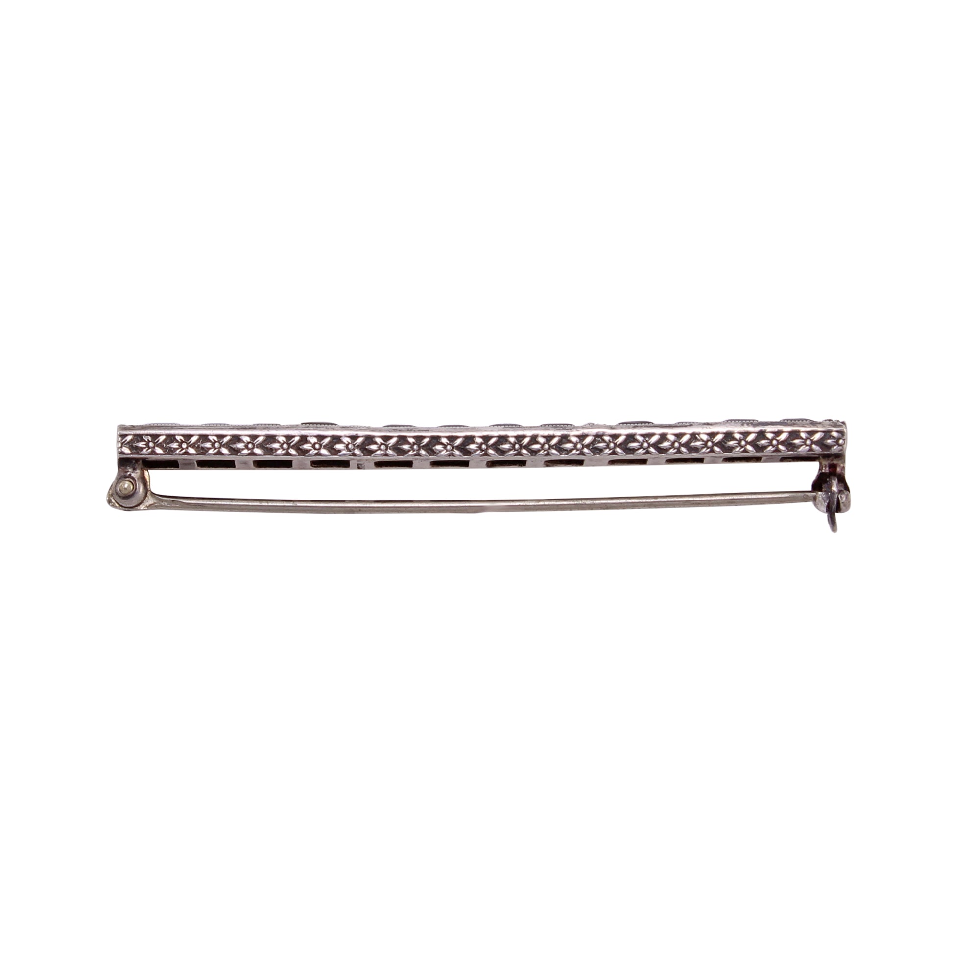 Art Deco Black Rhinestone Sterling Bar Pin Brooch Side
