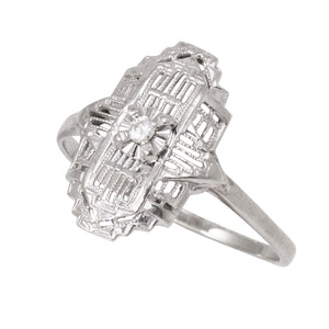 Art Deco Diamond 14k White Gold Filigree Ring