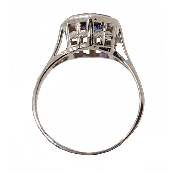 Art Deco Natural Sapphire 14k White Gold Filigree Ring Side
