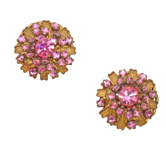 Pretty in Pink Stanley Hagler Rhinestone & Filigree Earrings Front
