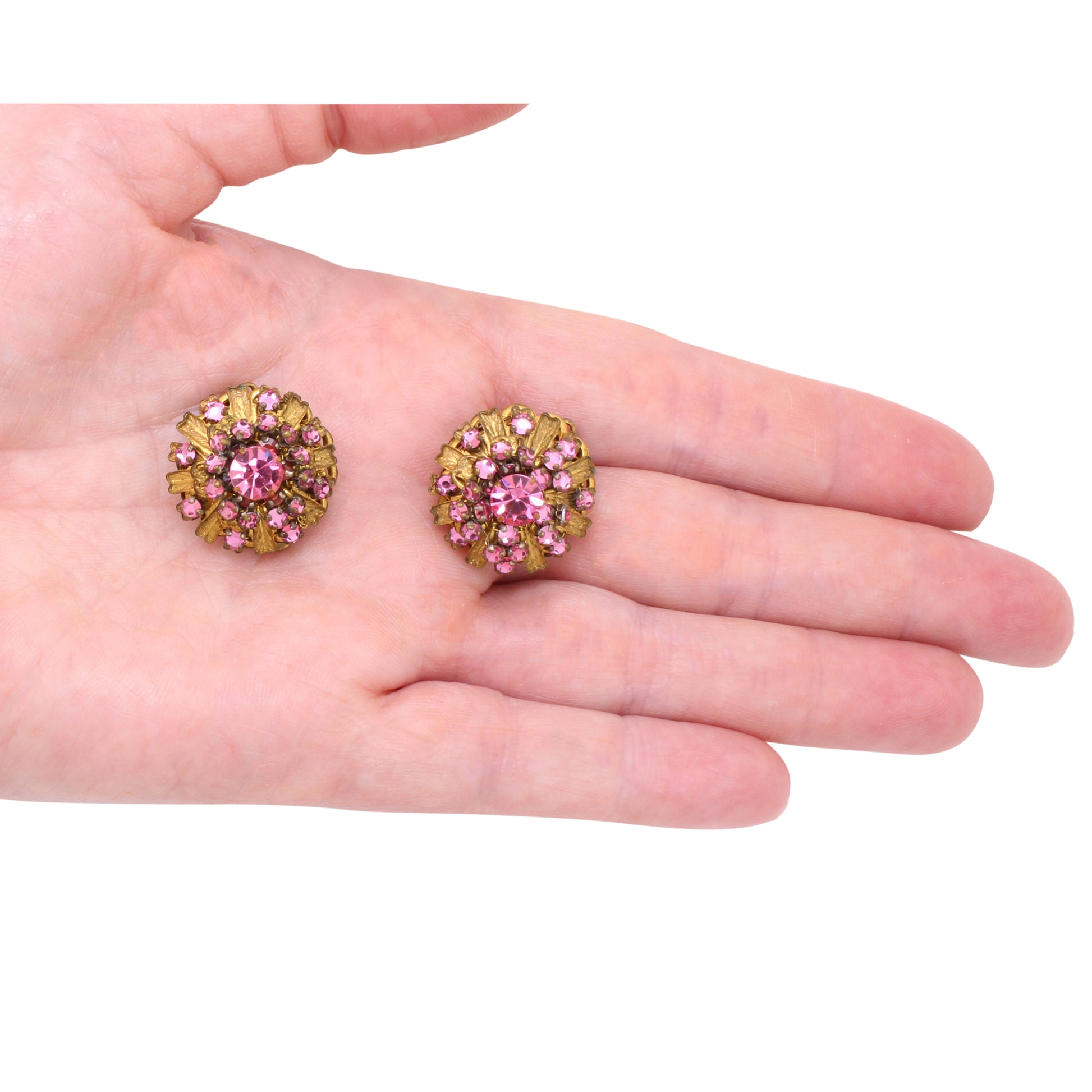Pretty in Pink Stanley Hagler Rhinestone & Filigree Earrings Held