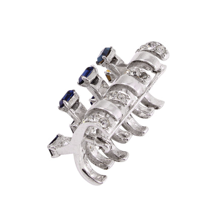 DeRosa Sterling and Sapphire Blue Rhinestone Pin/Brooch and Earrings Side