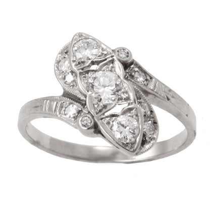 Vintage .70 cttw Diamond and 14k White Gold Bypass Ring Front