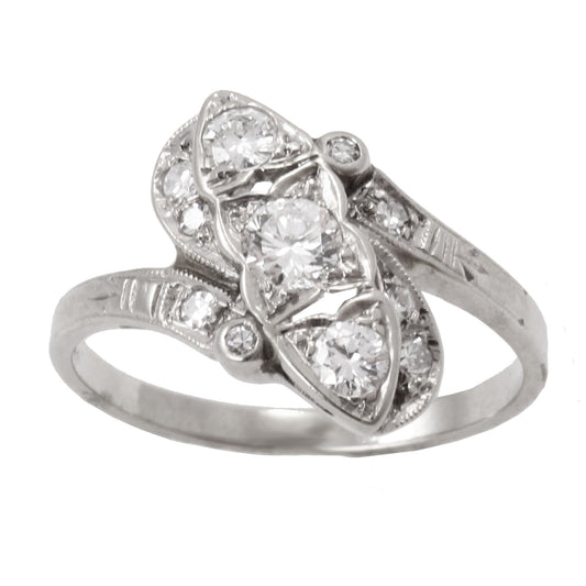 Vintage .70 cttw Diamond and 14k White Gold Bypass Ring Front