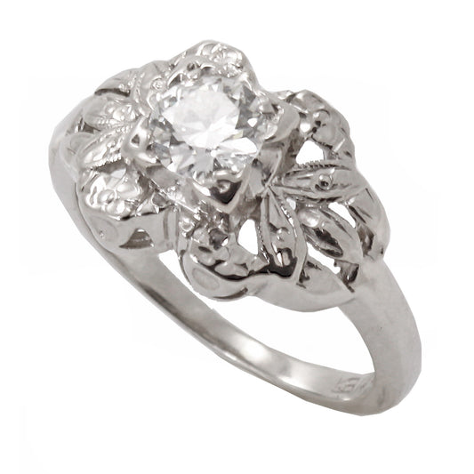 Vintage .48ct Diamond and 14k White Gold Ring Front