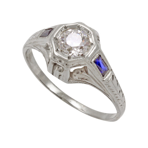 Art Deco Belais 14k Gold Diamond and Sapphire Ring