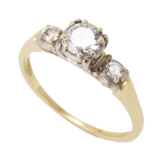 Vintage 14k Yellow Gold Past, Present, Future Diamond Ring