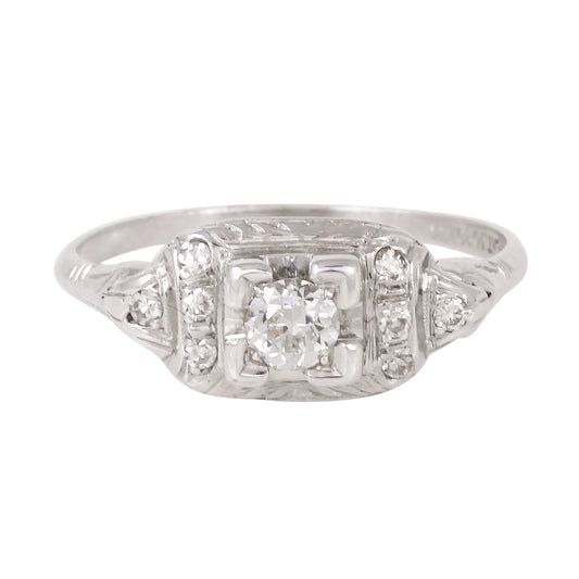 Vintage Platinum .37 cttw Diamond Ring Front