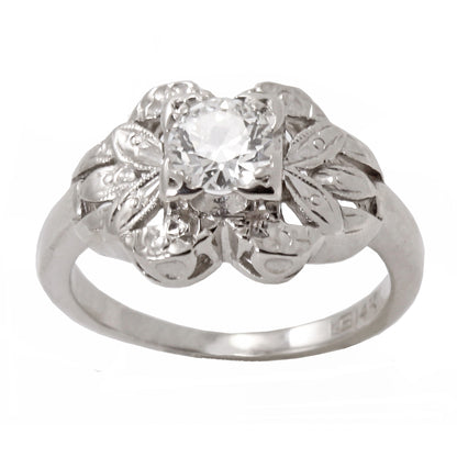 Vintage .48ct Diamond and 14k White Gold Ring Close