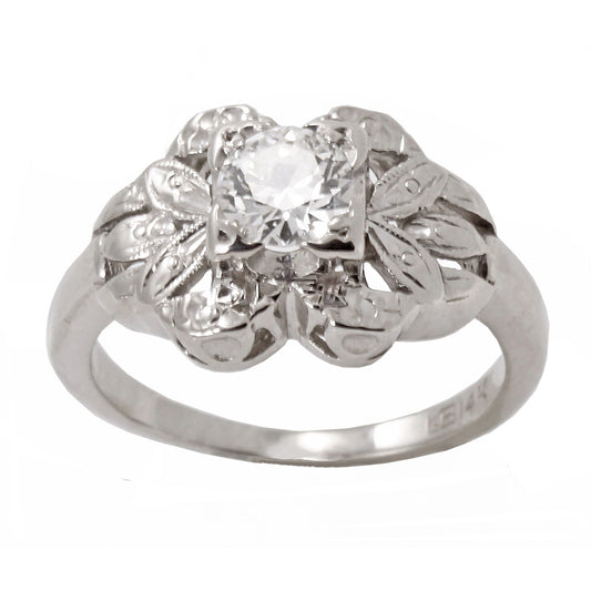 Vintage .48ct Diamond and 14k White Gold Ring Close