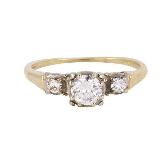 Vintage 14k Yellow Gold Past, Present, Future Diamond Ring Front