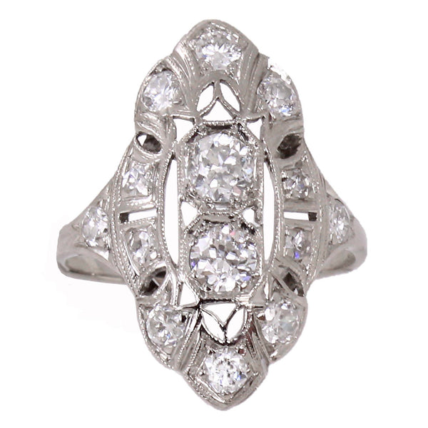 Art Deco Diamond and 18k White Gold Ring Front Full