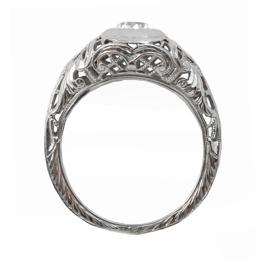 Art Deco Vintage .42 ct Diamond & 14k White Gold Filigree Ring Full