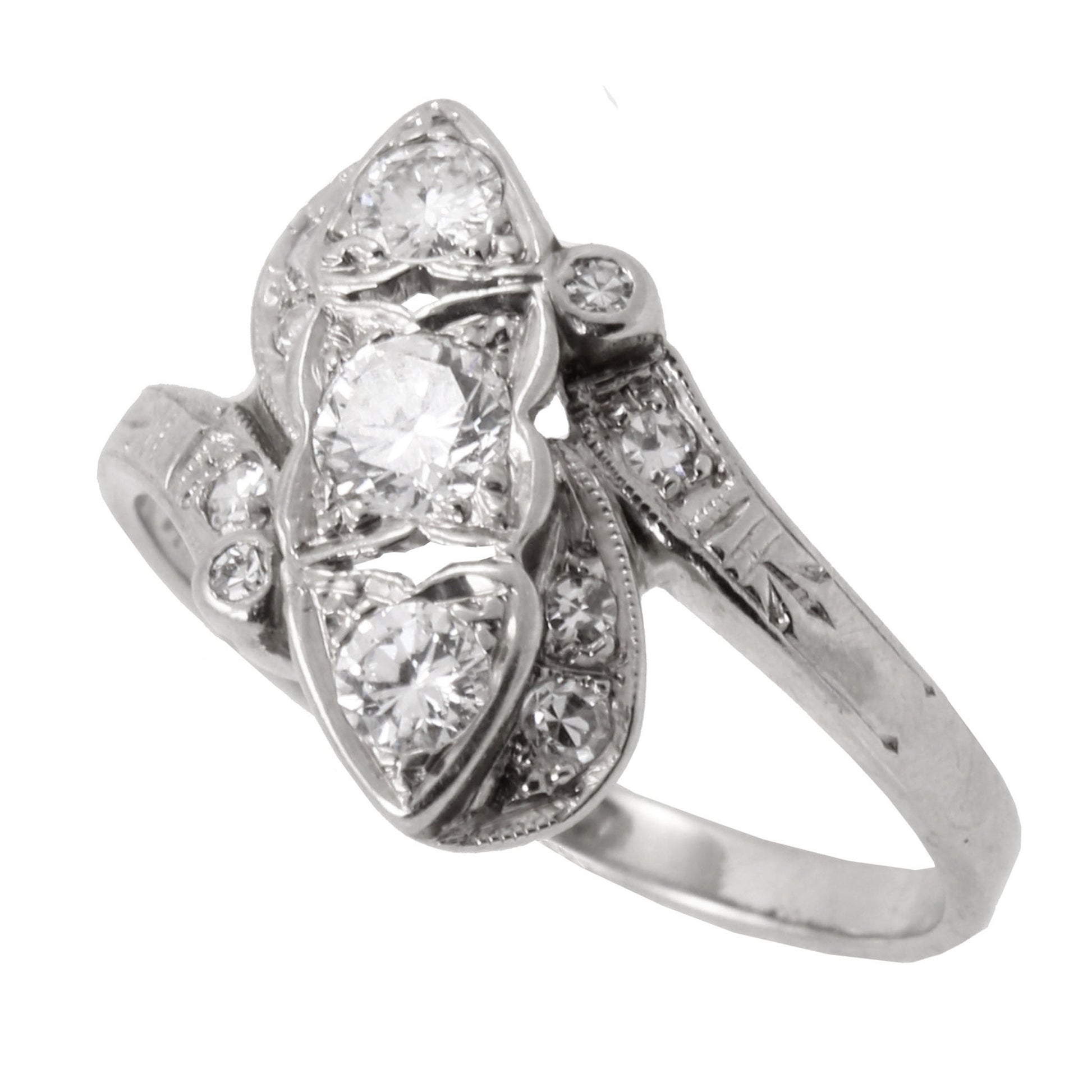 Vintage .70 cttw Diamond and 14k White Gold Bypass Ring Side
