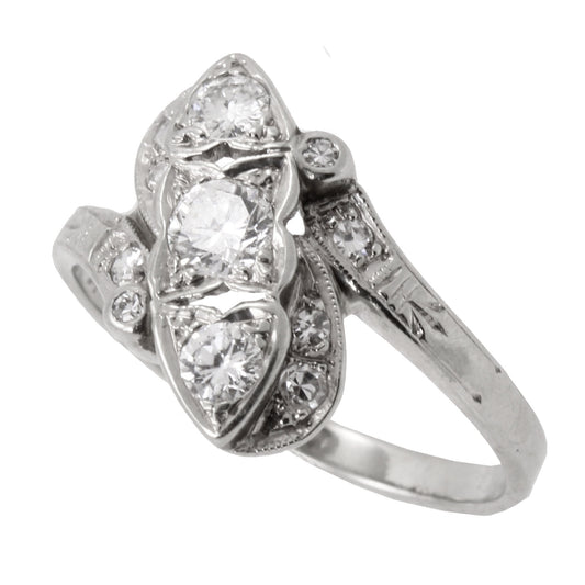 Vintage .70 cttw Diamond and 14k White Gold Bypass Ring Side