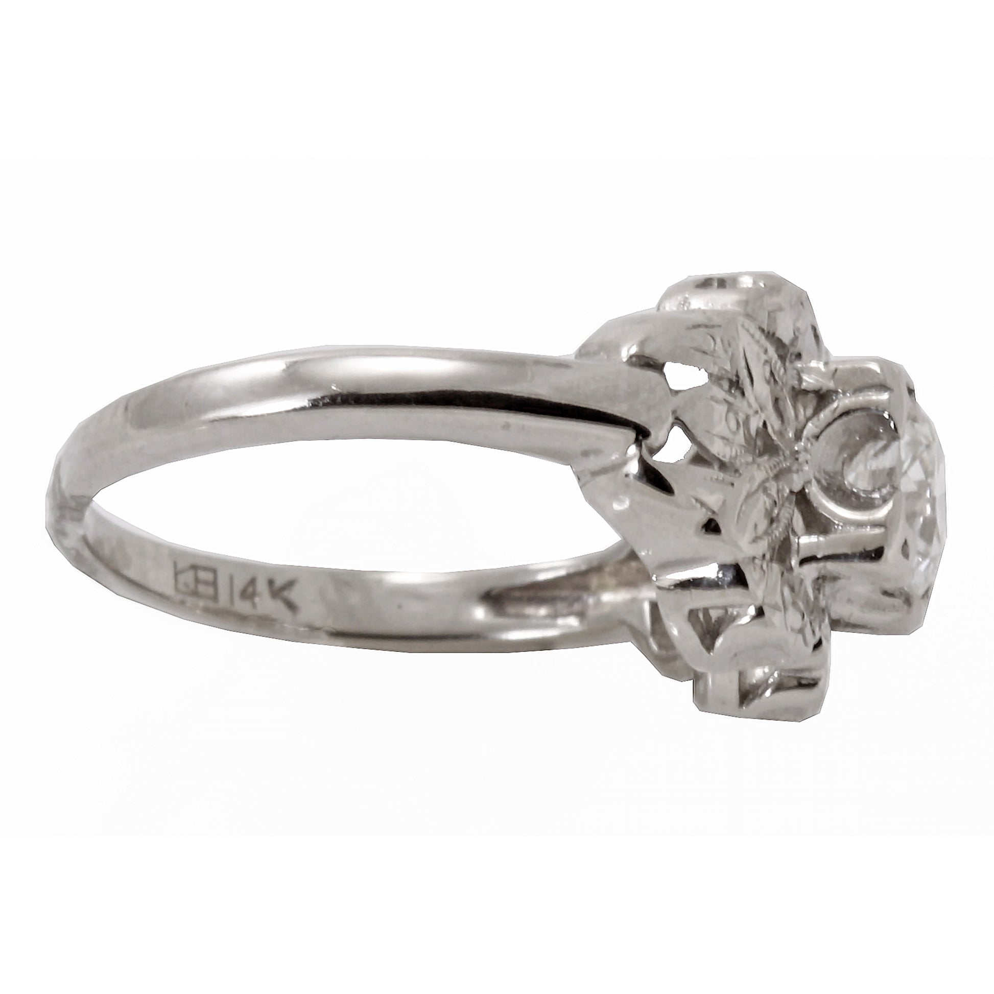 Vintage .48ct Diamond and 14k White Gold Ring Side