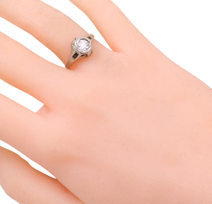 Art Deco Belais 14k Gold Diamond and Sapphire Ring Worn