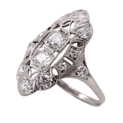 Art Deco Diamond and 18k White Gold Ring Front
