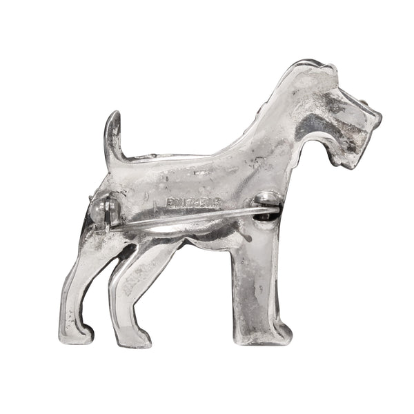 Vintage Rhinestone & Enamel Sterling Terrier Pin Back
